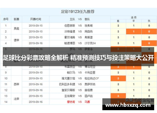 足球比分彩票攻略全解析 精准预测技巧与投注策略大公开